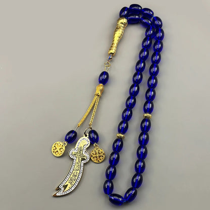 Zulfiqar Sword Blue Glass Prayer Beads