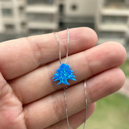 Lebanon Map Cedar Tree Opal Tree Pendant Necklace Men Women Ethnic Jewelry