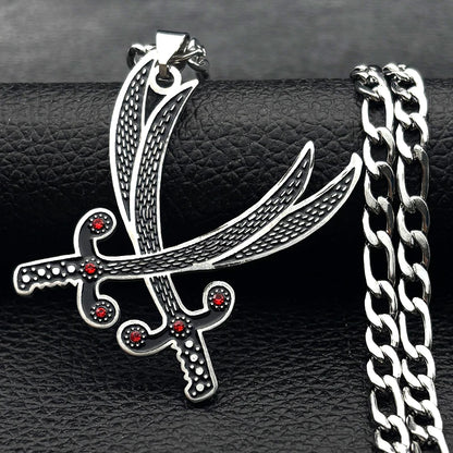 Imam Ali Sword Red Rhinestones Black Enamel