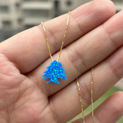Lebanon Map Cedar Tree Opal Tree Pendant Necklace Men Women Ethnic Jewelry