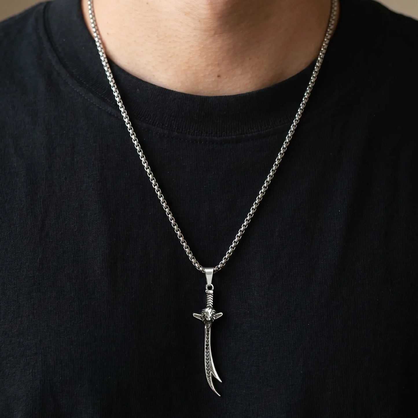 Retro Zulfiqar Sword and Lion Necklace