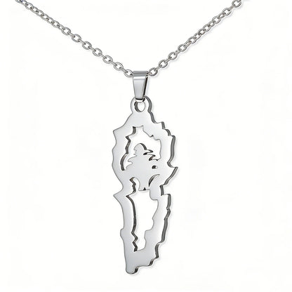 Lebanon Map Cedar Necklace Stainless Steel Gold Silver Hollow Geometric Pendant Lebanese National Cultural Trendy Jewelry