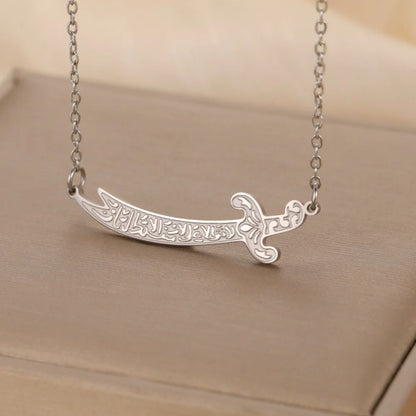 Imam Ali Zulfiqar Sword Pendant Necklace for Men Women Stainless Steel Long Chain Muslim Islamic Arabic Calligraphy Jewelry Gift