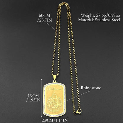 Allah Quran Stainless Steel Rhinestones Pendant Necklace