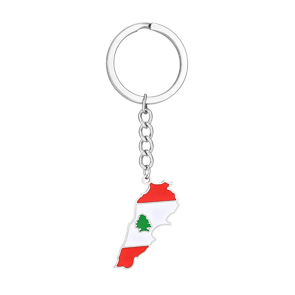 Fashion Lebanon Map Flag Key Chain Stainless Steel Men Women الجمهورية اللبنانية Maps Jewelry Gift