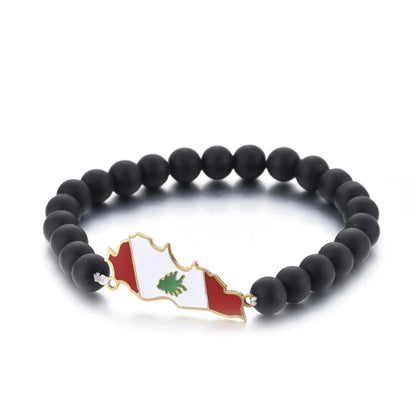 Liban Map With Flag Black Beads Bracelet  Jewelry Lebanon Map