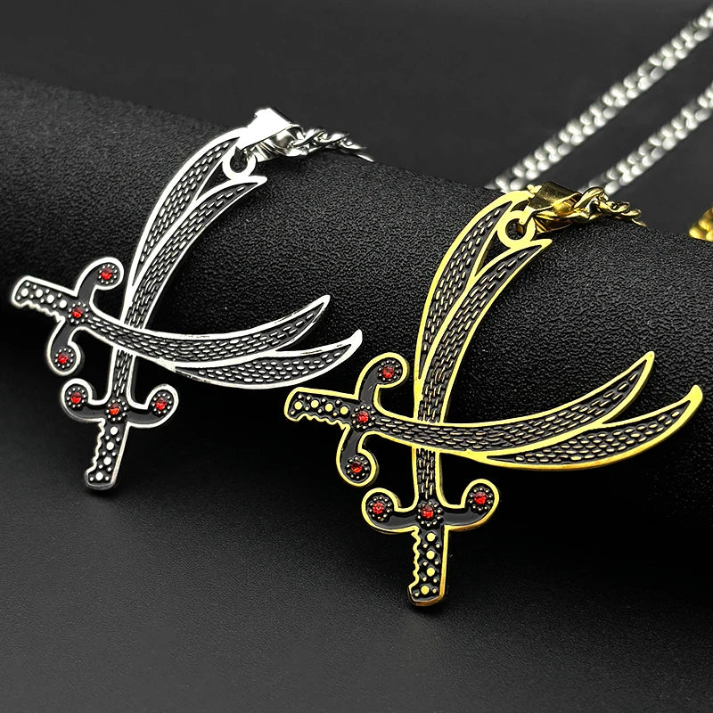 Imam Ali Sword Red Rhinestones Black Enamel