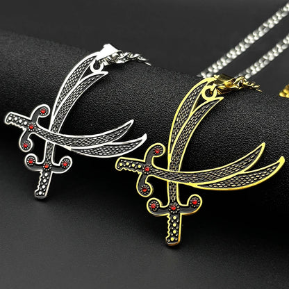 Imam Ali Sword Red Rhinestones Black Enamel