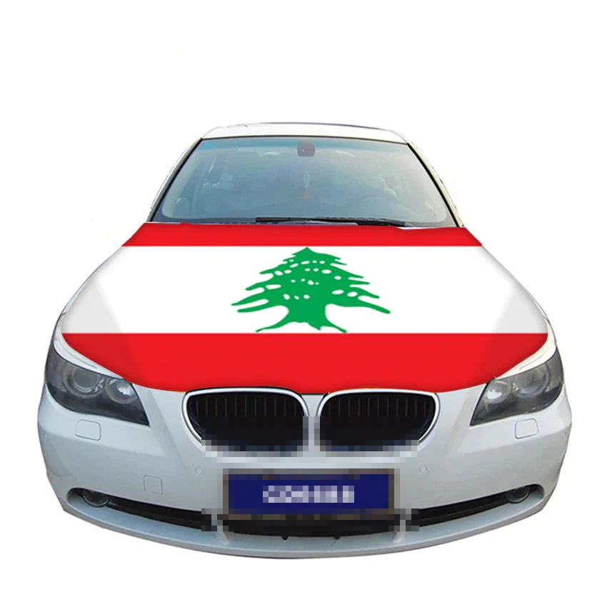 Lebanon Flag Car Hood Cover Bonnet Banner Elastic Fabrics For SUV Truck Full Graphic Lover Gift Decor