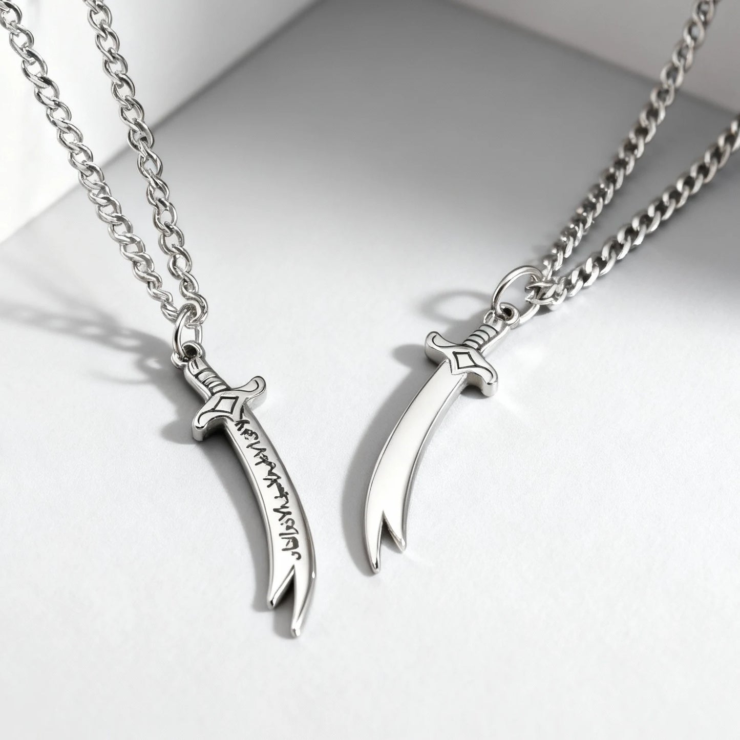 Stainless Steel Zulfiqar Sword Pendant Necklace for Men Women Islamic Arabic Phrases Courage Symbol Jewelry Gifts