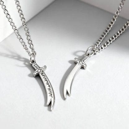Stainless Steel Zulfiqar Sword Pendant Necklace for Men Women Islamic Arabic Phrases Courage Symbol Jewelry Gifts