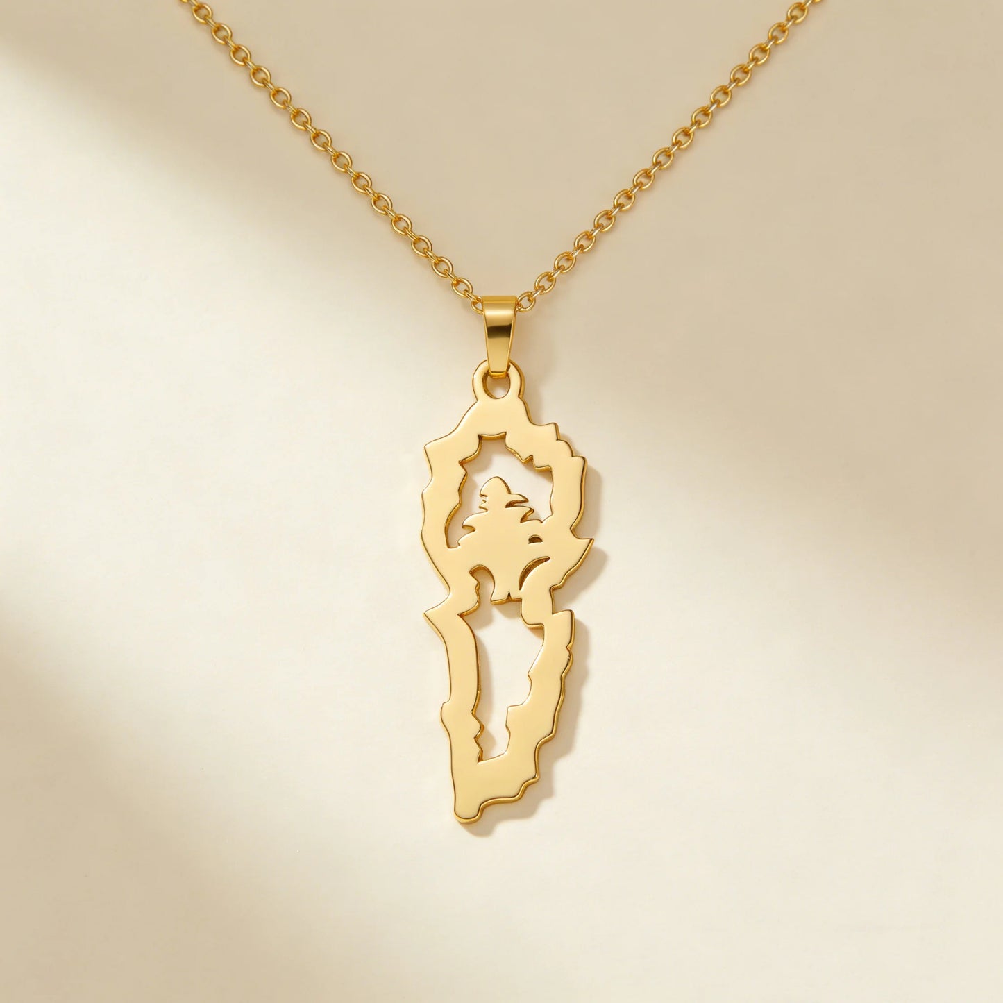 Lebanon Map Cedar Necklace Stainless Steel Gold Silver Hollow Geometric Pendant Lebanese National Cultural Trendy Jewelry