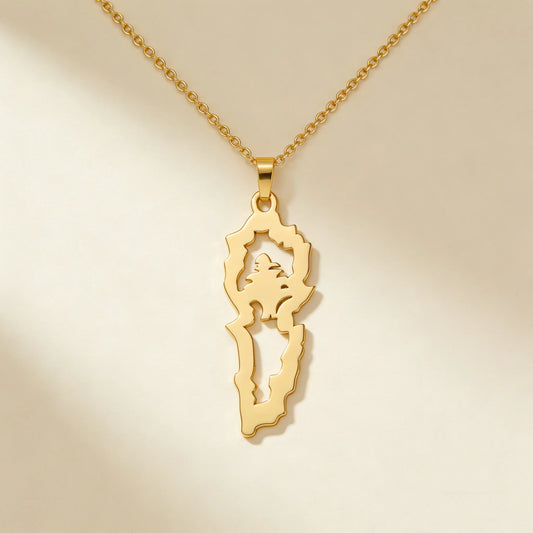 Lebanon Map Cedar Necklace Stainless Steel Gold Silver Hollow Geometric Pendant Lebanese National Cultural Trendy Jewelry