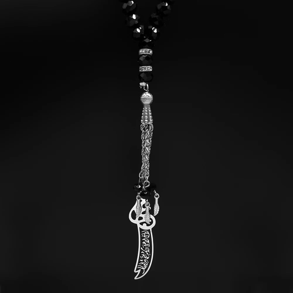 Imam Ali Zulfiqar Sword Prayer Glass Beads Black