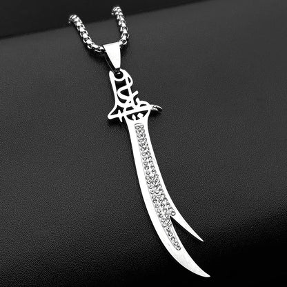 Islamic Imam Ali Zulfiqar Sword Rhinestones Pendant Necklace