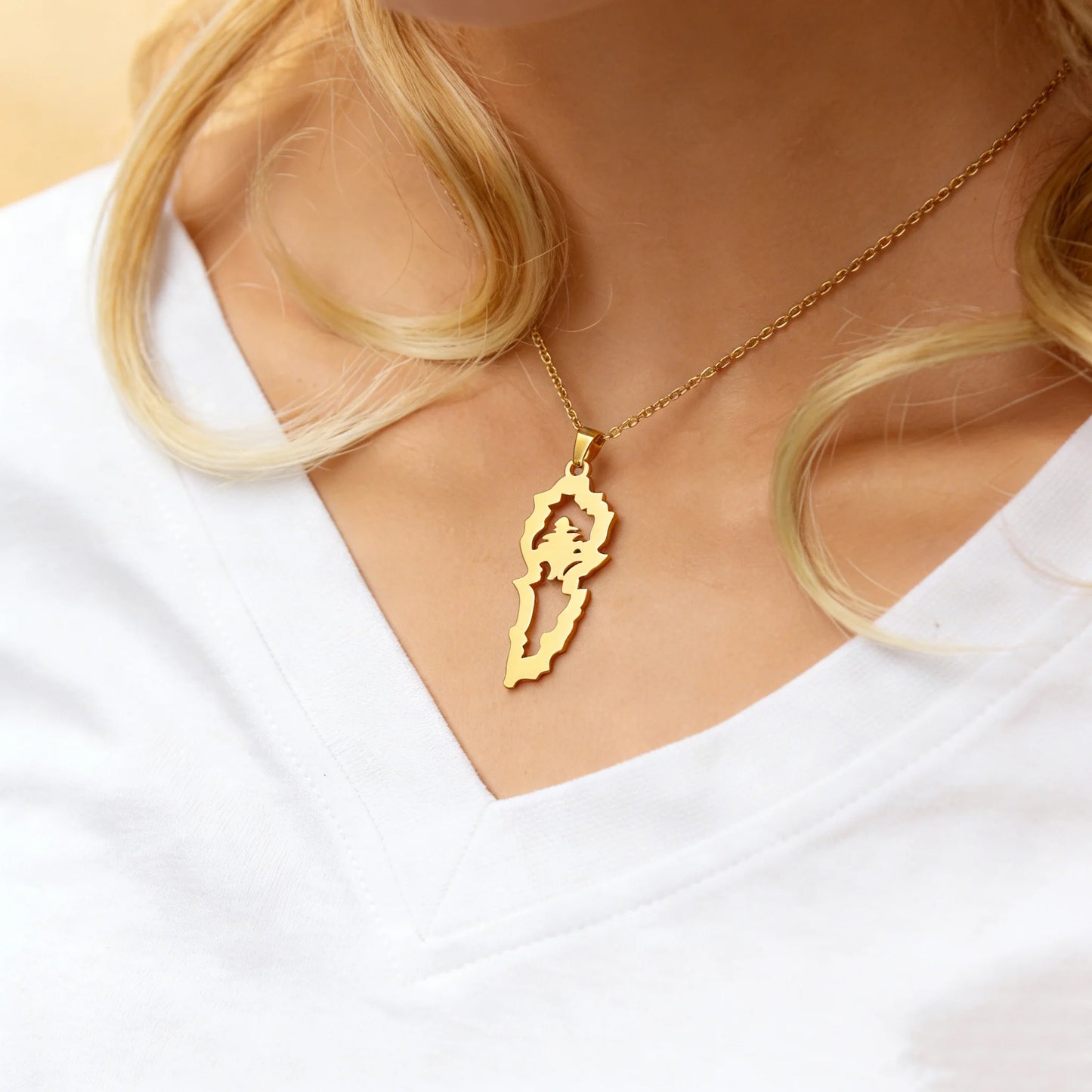 Lebanon Map Cedar Necklace Stainless Steel Gold Silver Hollow Geometric Pendant Lebanese National Cultural Trendy Jewelry