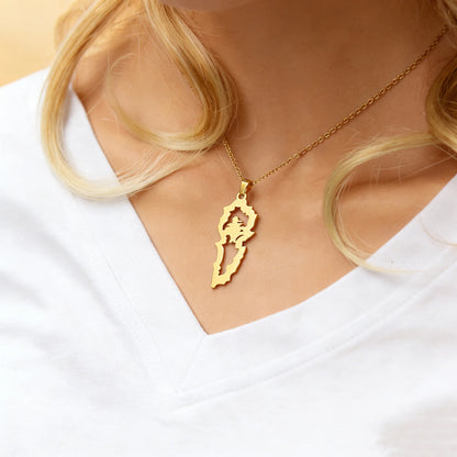 Lebanon Map Cedar Necklace Stainless Steel Gold Silver Hollow Geometric Pendant Lebanese National Cultural Trendy Jewelry