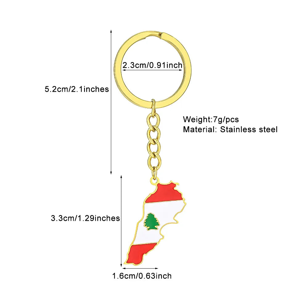Fashion Lebanon Map Flag Key Chain Stainless Steel Men Women الجمهورية اللبنانية Maps Jewelry Gift