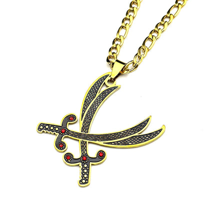Imam Ali Sword Red Rhinestones Black Enamel