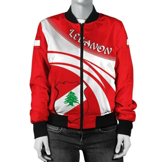 Red Swirl Ribbon Graphic Lebanon Zip Jacket