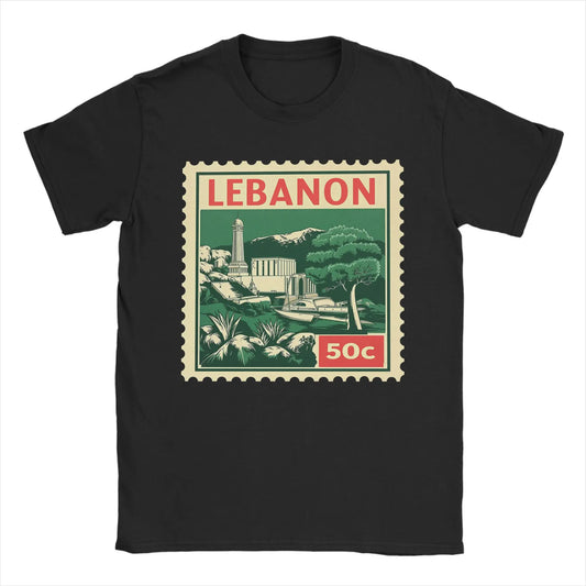 Retro Lebanon Travel Stamp Graphic Black T-Shirt