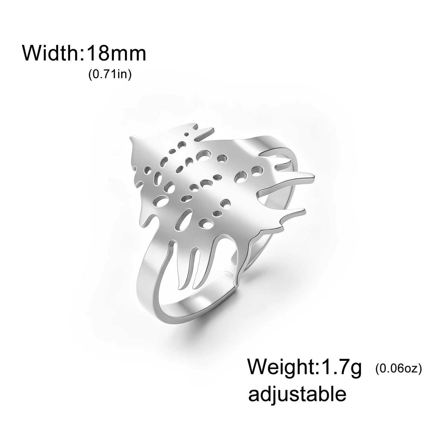 Lebanon Cedar Tree Open Ring Adjustable Stainless Steel Band Classic National Symbol Jewelry Punk Casual Finger Ring G