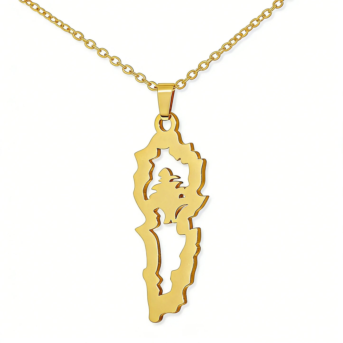 Lebanon Map Cedar Necklace Stainless Steel Gold Silver Hollow Geometric Pendant Lebanese National Cultural Trendy Jewelry