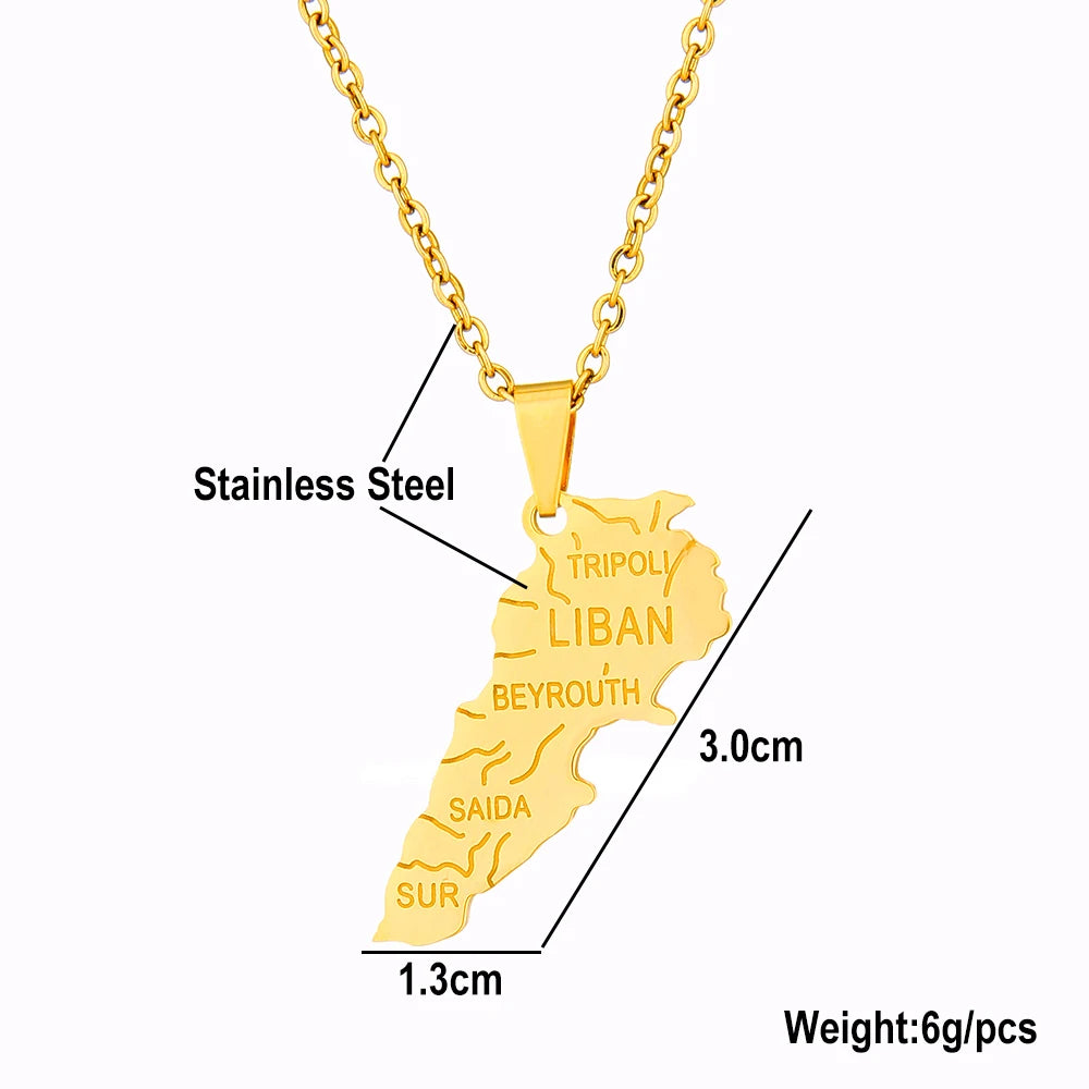 Lebanon Map City Pendant Necklace