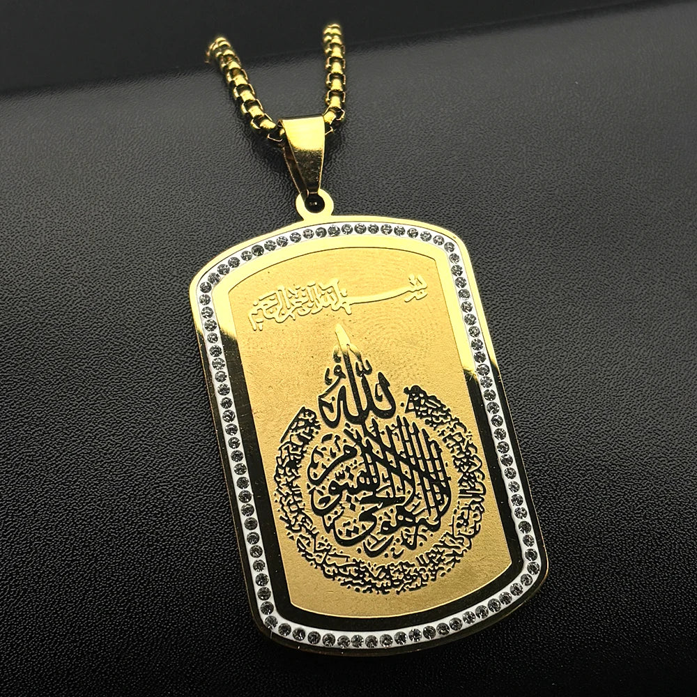 Allah Quran Stainless Steel Rhinestones Pendant Necklace