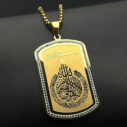 Allah Quran Stainless Steel Rhinestones Pendant Necklace