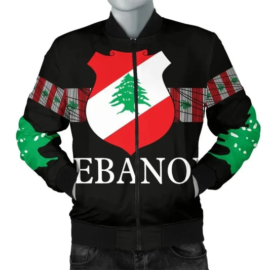 Vintage Lebanon Flag Pattern Printed Zip Up Jacket