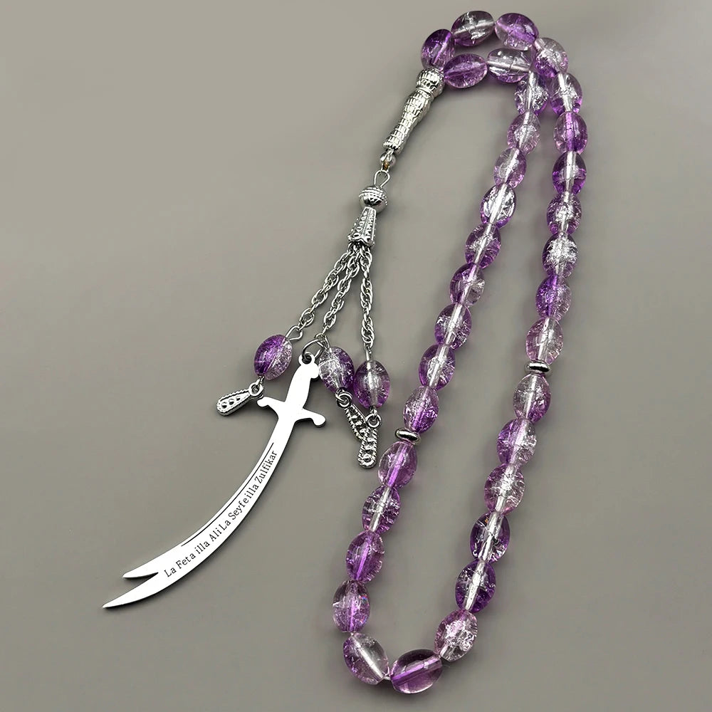 Zulfiqar Sword Purple Glass Prayer Beads