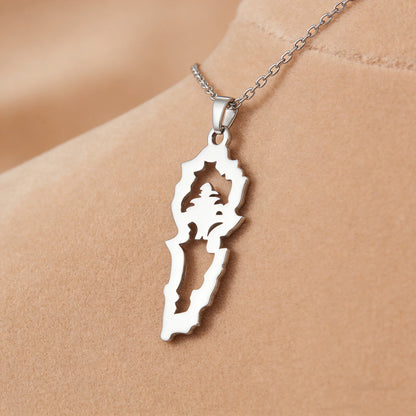 Lebanon Map Cedar Necklace Stainless Steel Gold Silver Hollow Geometric Pendant Lebanese National Cultural Trendy Jewelry