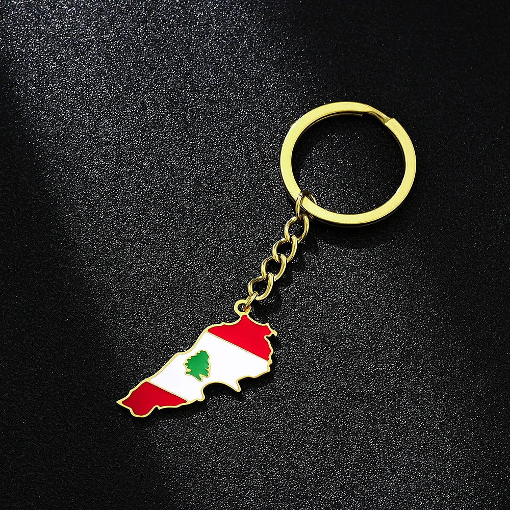 Fashion Lebanon Map Flag Key Chain Stainless Steel Men Women الجمهورية اللبنانية Maps Jewelry Gift