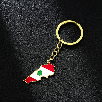 Fashion Lebanon Map Flag Key Chain Stainless Steel Men Women الجمهورية اللبنانية Maps Jewelry Gift