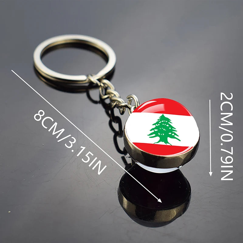 Lebanon Flag Keychain Glass Alloy Key Chain Patriot Gift for Lebanese