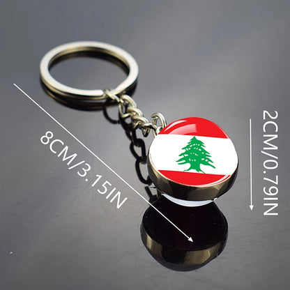 Lebanon Flag Keychain Glass Alloy Key Chain Patriot Gift for Lebanese