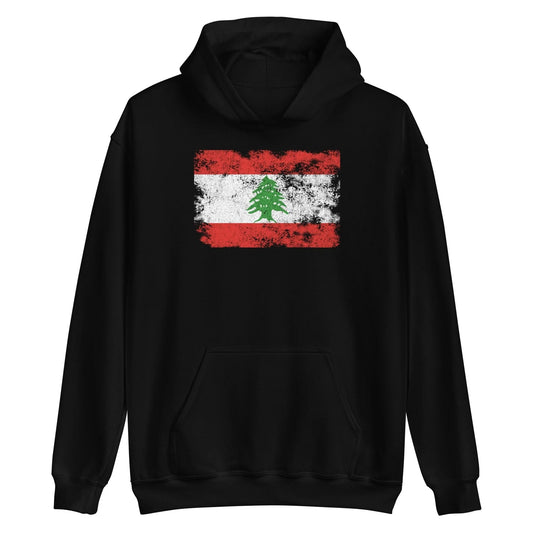 Black Distressed Lebanese Flag Graphic Hoodie