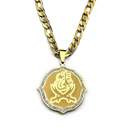 Imam Ali Sword Muslim Quran Islam Knife Pendant Necklace For Men Women Stainless Steel Arabic Zulfiqar Chain Rhinestones Jewlery