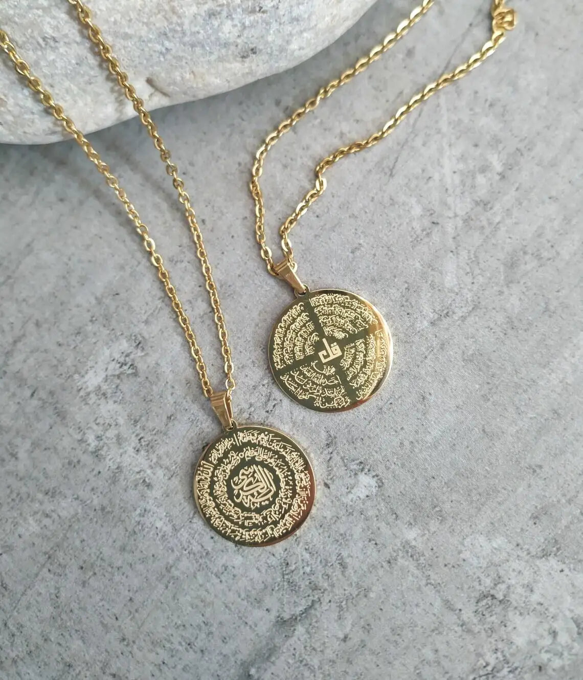 Ayatul Kursi Four Qul Necklace Unique Two Sided Surah Pendant 18k Gold
