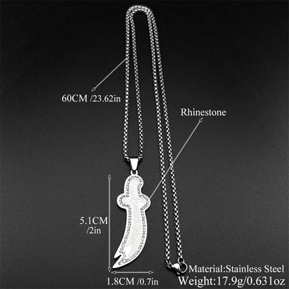 Islamic Imam Ali Zulfiqar Sword Pendant Necklace Stainless Steel Gold Color Rhinestones Arabic Chain Jewelry Gift