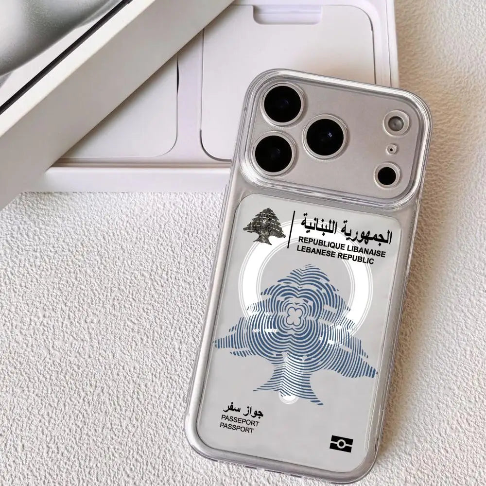 Lebanon Passport Phone Case for iPhone 17 16 15 14 13 12 11 Pro Max Plus Clear Magnetic Shockproof Scratch-Resistant