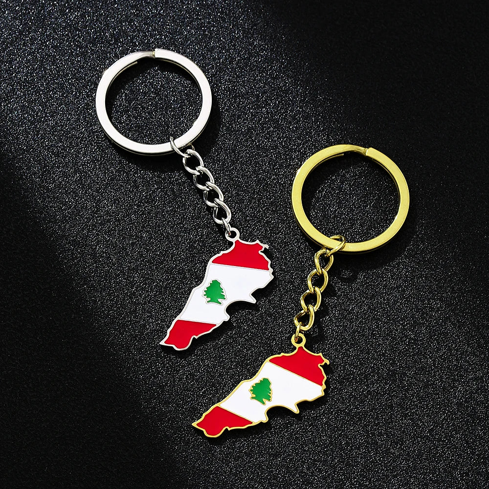 Fashion Lebanon Map Flag Key Chain Stainless Steel Men Women الجمهورية اللبنانية Maps Jewelry Gift