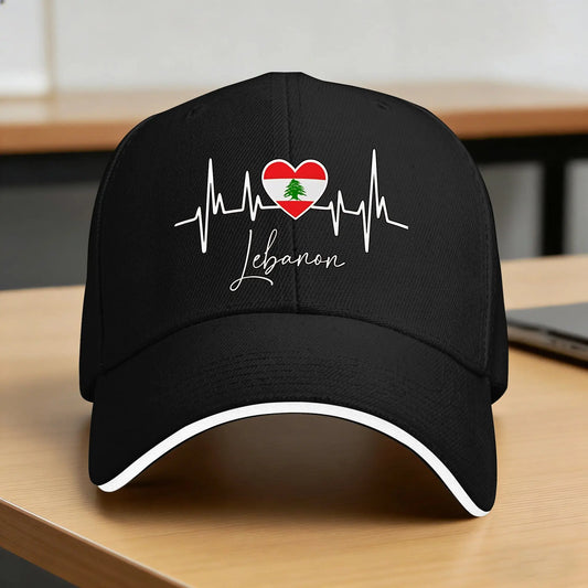Black Heartbeat Lebanon Flag Baseball Cap