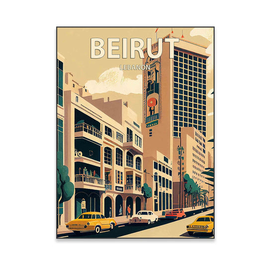 Vintage Lebanon Hillside Coastal City Poster Print