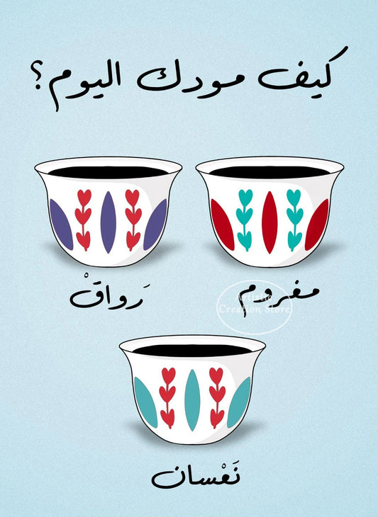 Blue Arabic Coffee Mood Selection Wall Decor