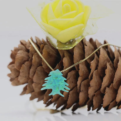Lebanon Map Cedar Tree Opal Tree Pendant Necklace Men Women Ethnic Jewelry