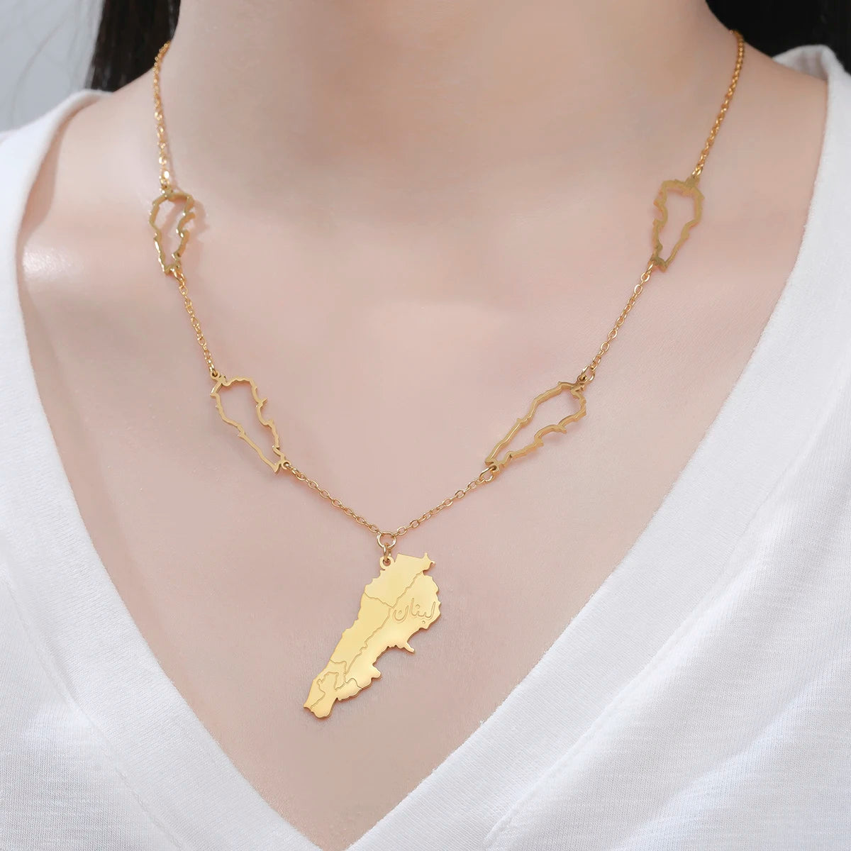 Lebanon Map Necklace Hollow