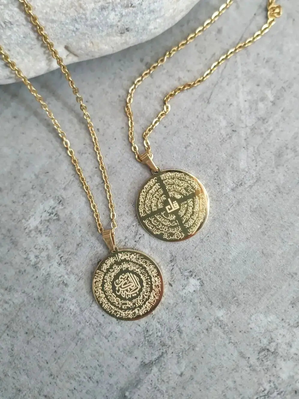 Ayatul Kursi Four Qul Necklace Unique Two Sided Surah Pendant 18k Gold